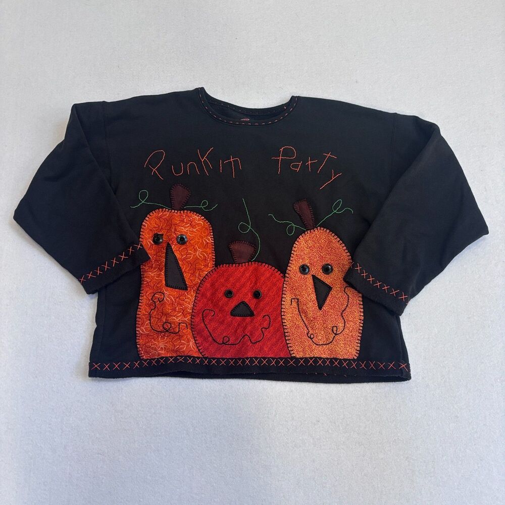 Hanes VTG Halloween Crewneck Sweatshirt Women XL (Fits L) Punkin Party Black